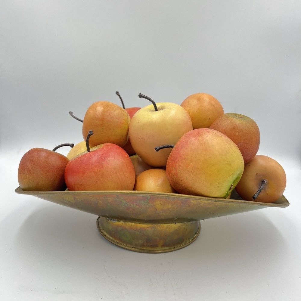 Vintage Brass Footed Bowl w/ Faux Apples – Fall Farmhouse Centerpiece